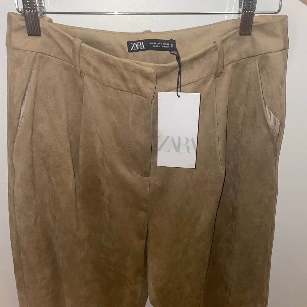 Zara BEIGE Faux Suede High Pants TROUSERS - Picture 7 of 12